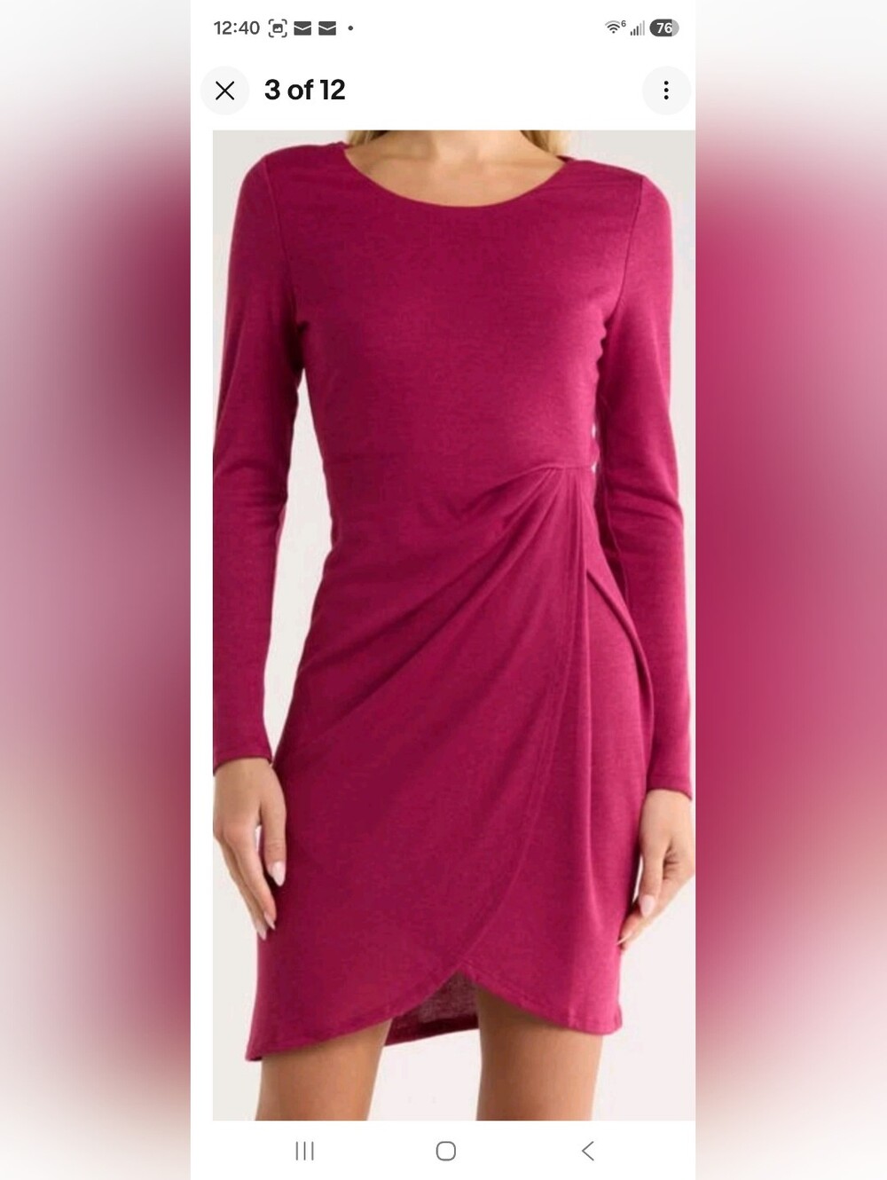 Long Sleeve Red Midi Dress with Waist Seam
